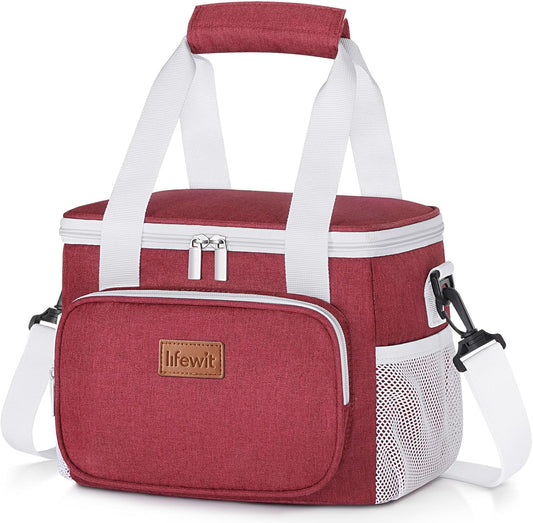 Lifewit Medium Lunch Bag Insulated Lunch Box Soft Cooler Cooling Tote for Adult Men Women, White and Red12-Can (9L)