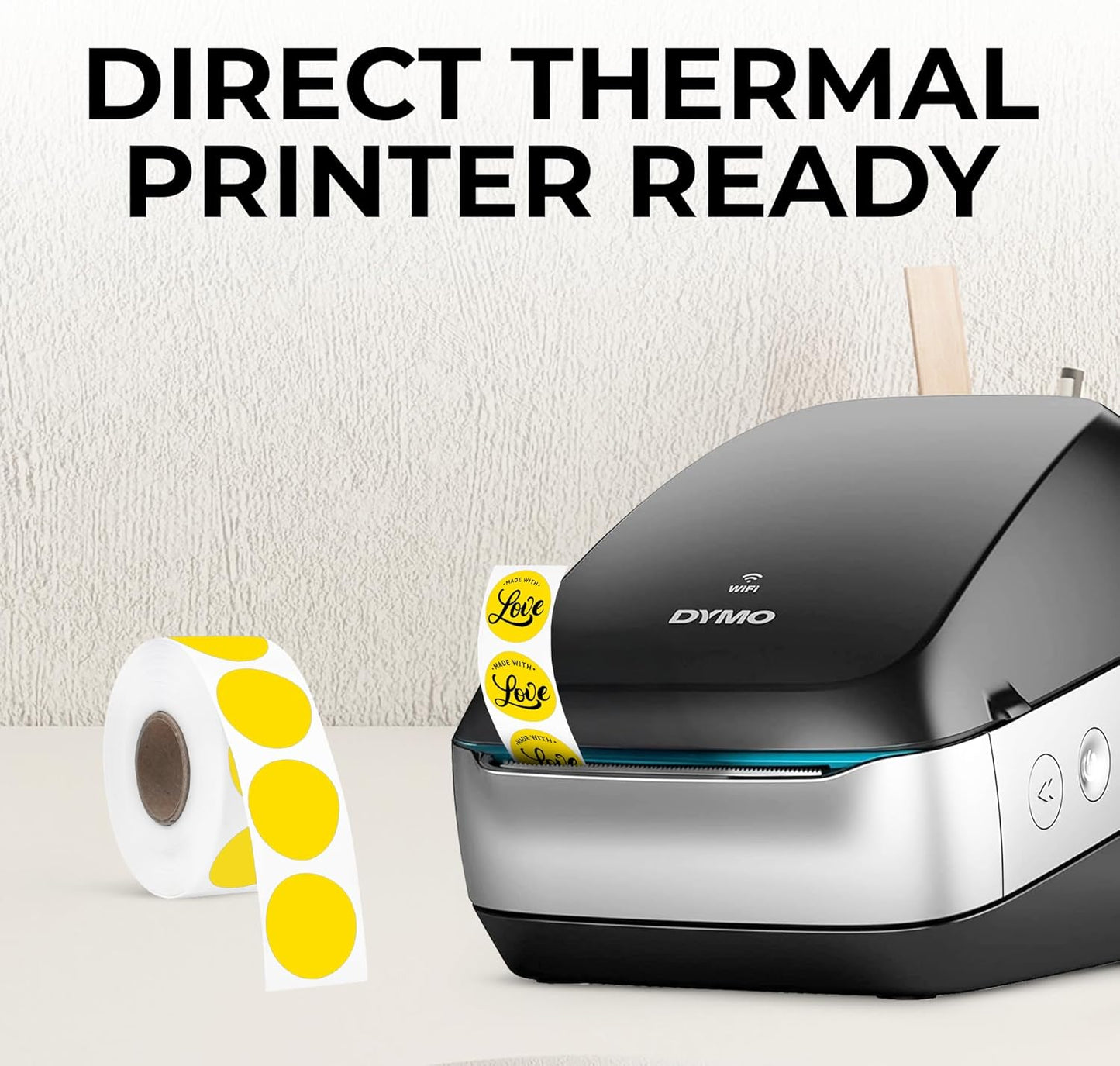 Perco Yellow 1-Inch Perforated Circle Dot Thermal Sticker Labels — 735 Stickers/Roll, Direct Thermal Printer Compatible—with Permanent Adhesive for Color Coding, Garage Sales, Crafts—Made in USA