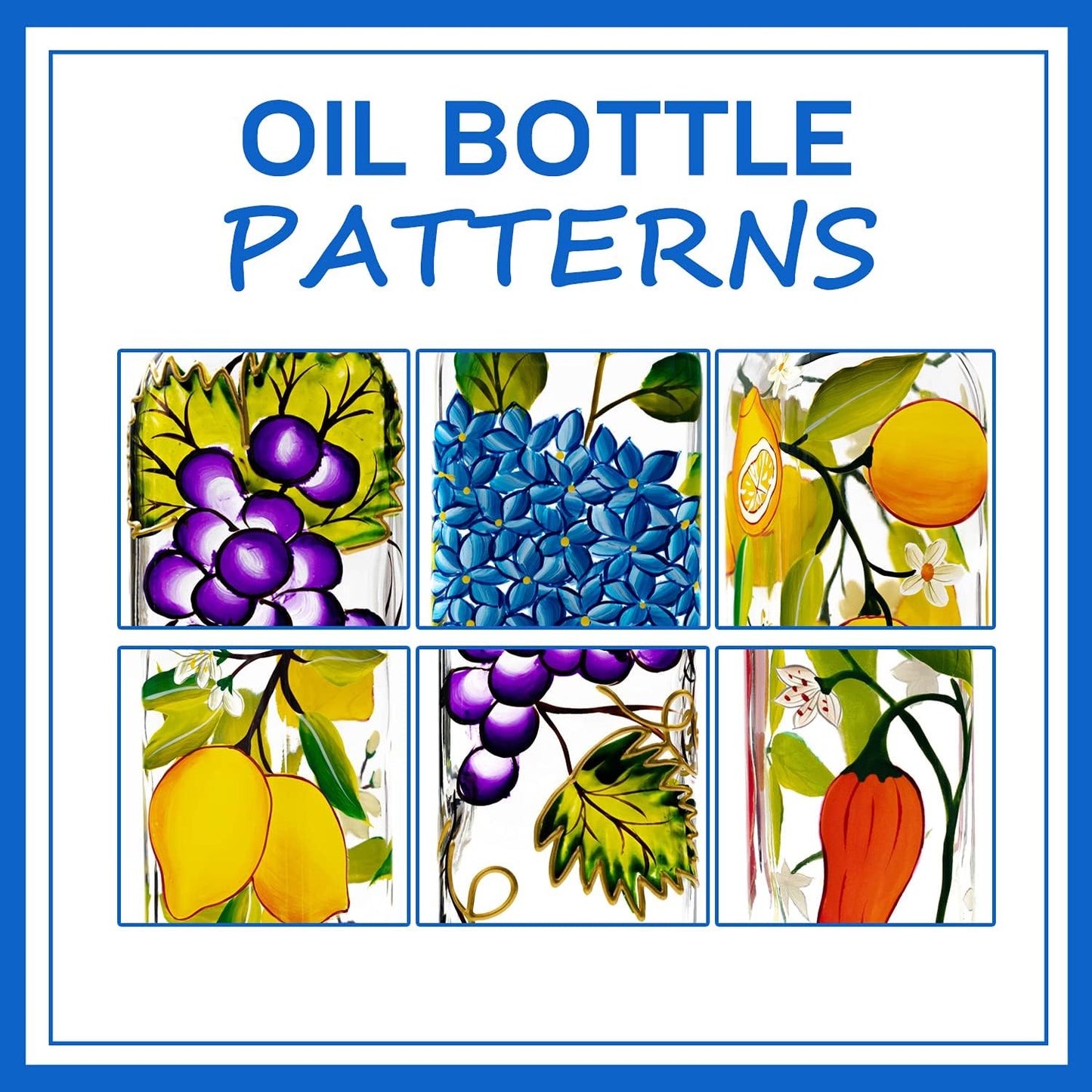 17oz Hand Painted Glass Olive Oil Bottle Dispenser - 500ml Green Oil & Vinegar Cruet with Pourers - Olive Oil Carafe Decanter for Kitchen (hydrangea)