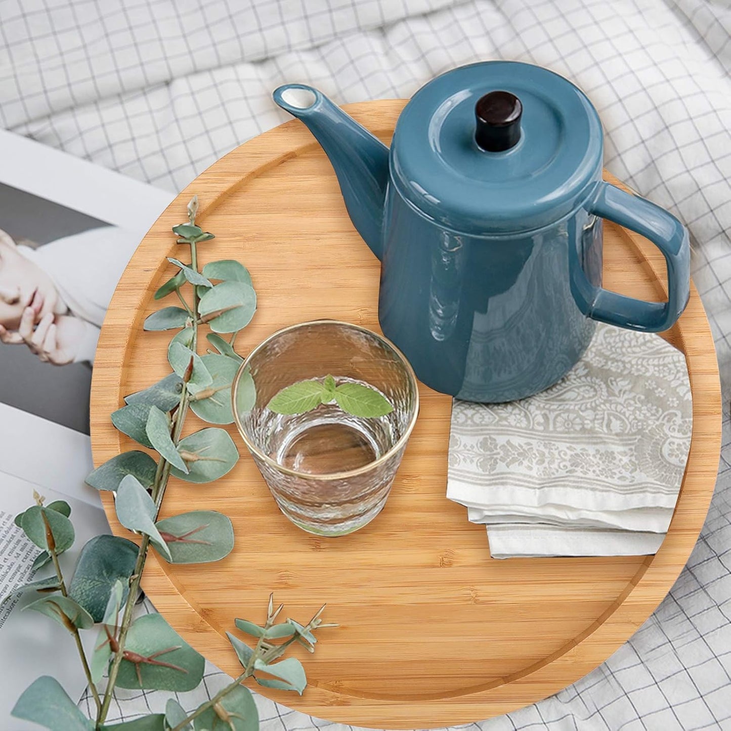 Fasmov 10 Inches Diameter Bamboo Lazy Susan Turntable, Spin Thicken Round Wood Tray Rotating Spice Rack for Kitchen Pantry Countertop Table