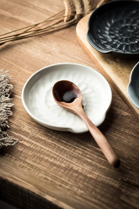 Spoon Rest for Stove Top, 5.3inch Ceramic Utensil Holder for Kitchen Counter, Large Cooking Spatula Rests for Ladles Tongs, White