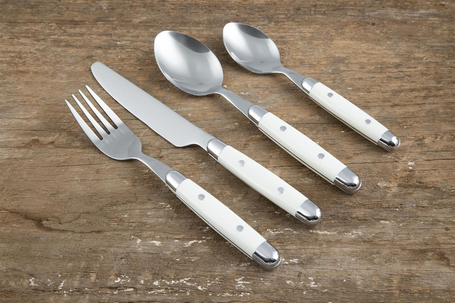 Cambridge Silverware Set, Jubilee White 16-Piece Flatware Set, Service for 4, 18/0 Stainless Steel, Silver Mirror Finish Beige Handles, Knives Spoons and Forks set, Dishwasher Safe, (Beige, 16 Pieces)