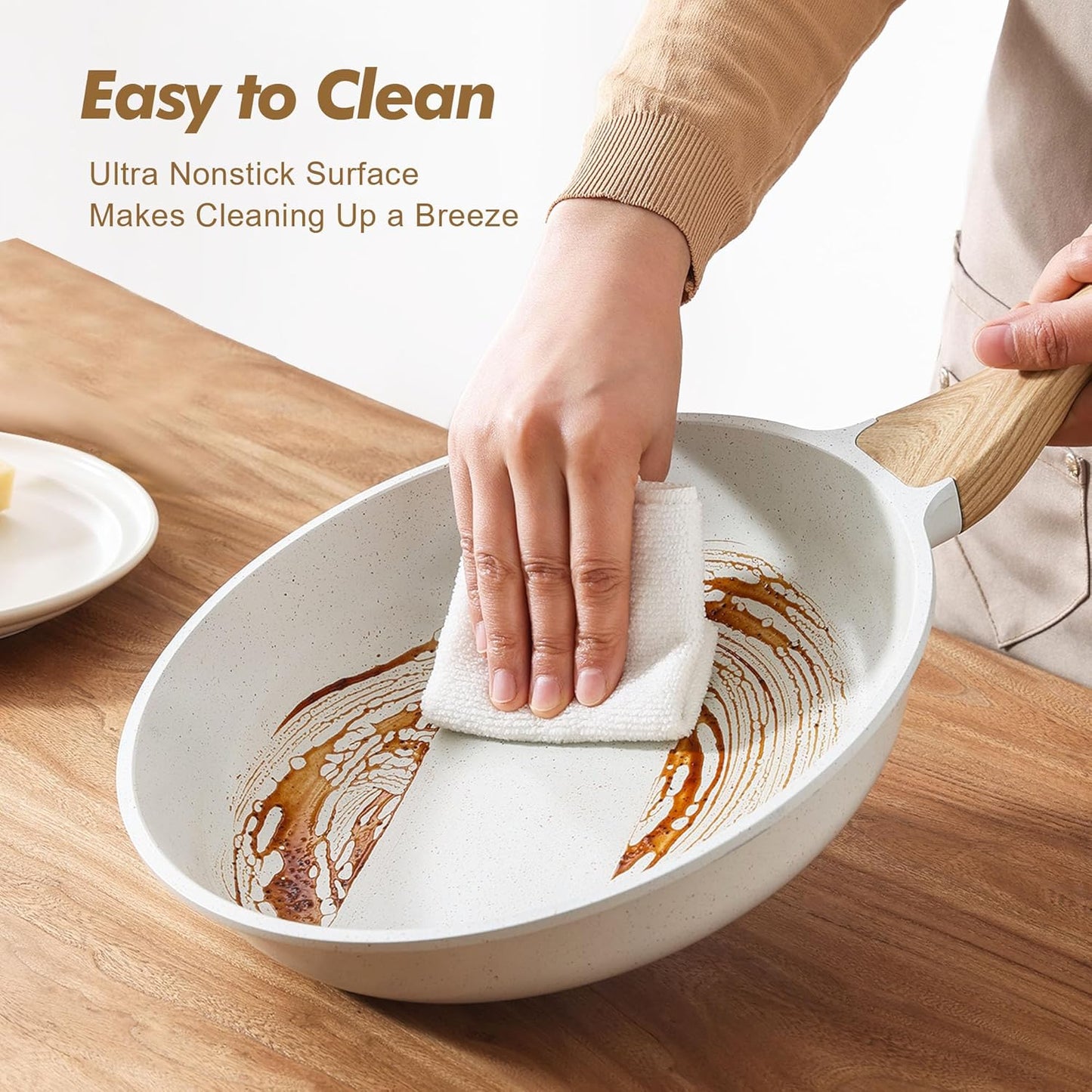 SENSARTE Nonstick Frying Pan Skillets, White Ceramic Coating Omelette Pans, Healthy Cookware Chef's Pan, Free of PTFE & PFAS (8+10 Inch)