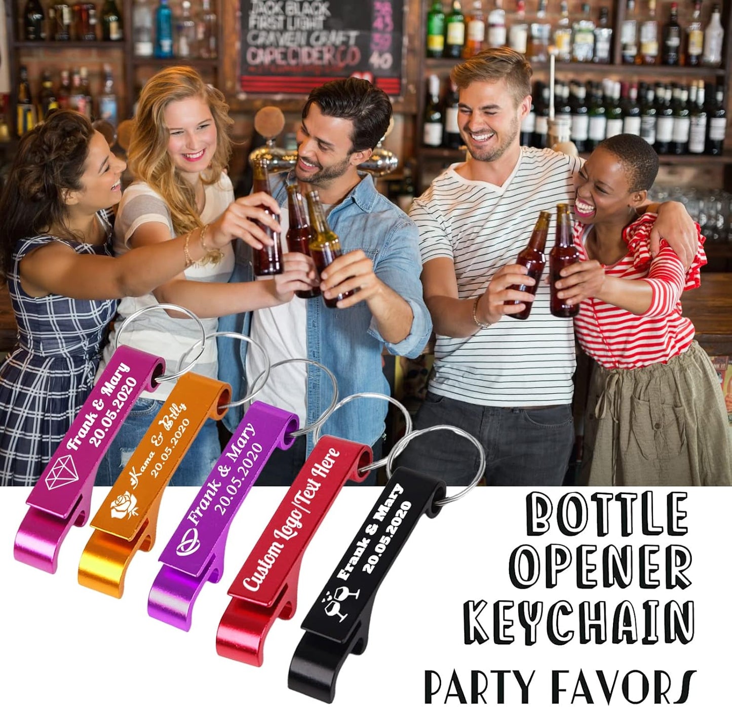 200PCS Personalized Bottle Opener Keychain Bulk Custom Beer Bottle Opener with Logo Text Engraved Wedding Bottle Opener Favors Customized Gifts for Guests Baby Shower Birthday Party-Red