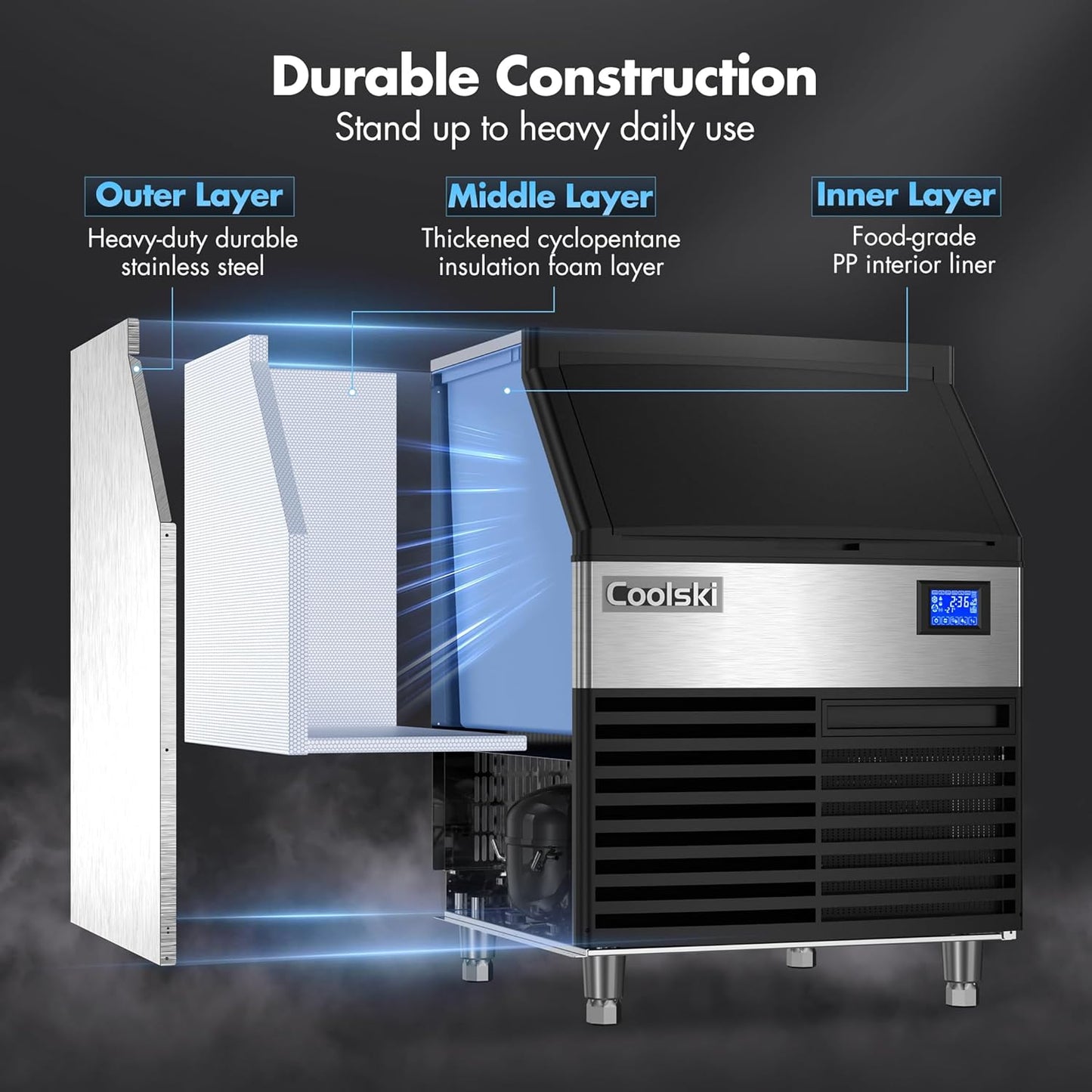 Commercial Ice Maker Machine 260LBS/24H, 26’’ Under Counter Ice Machine with Storage Bin, ETL Approved Ice Maker for Restaurant/Bar/Home, Air Cooled/Clear Ice Cubes/Stainless Steel