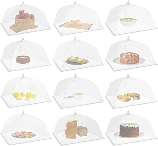 Simply Genius Mesh Food Covers - 12-Pack, 17in x 17in, White - Outdoor Kitchen & Picnic Accessories - Hosting Essentials for Glamping & Tailgating