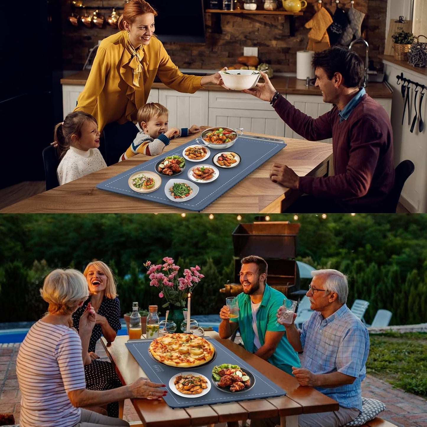 FYY Extra Large Food Warming Mat - Electric Warming Tray with 6 Temperature Settings and 6 Hours Timer, Full Surface Heating Food Warmer, Premium Silicone Heating Tray for Gatherings, Parties, Navy