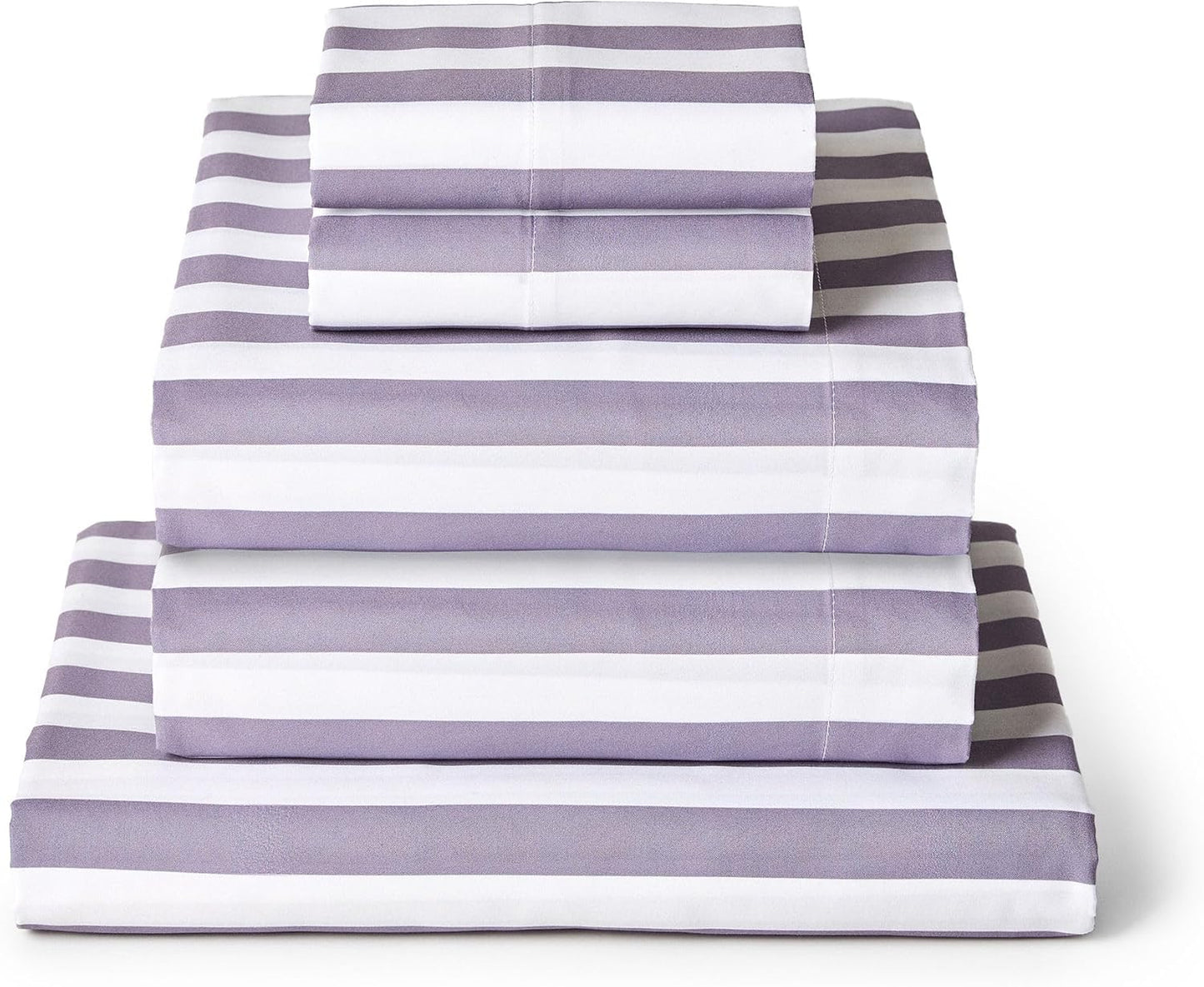 Mellanni Split King Sheets Set - 5 PC Iconic Collection Bedding - Hotel Luxury, Soft, Cooling Bed Sheets - Wrinkle, Fade, Stain Resistant (Split King, Oxford Stripe Hazy Lilac)