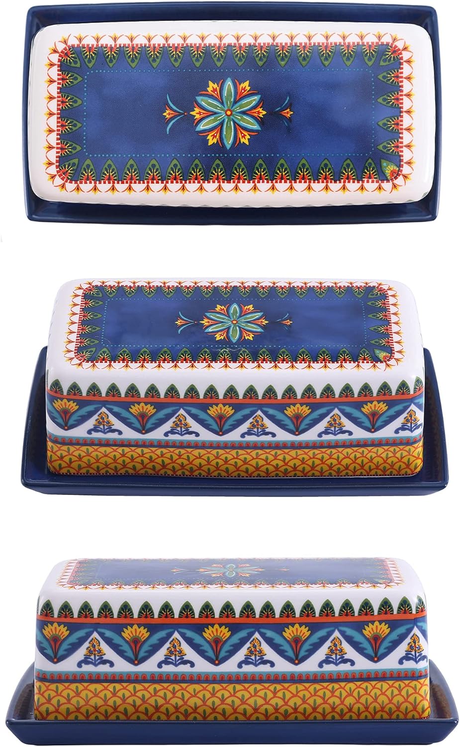 Bico Havana Ceramic Butter Dish with Lid, Wide Butter Keeper for Counter, Kitchen Countertop, Microwave and Dishwasher Safe