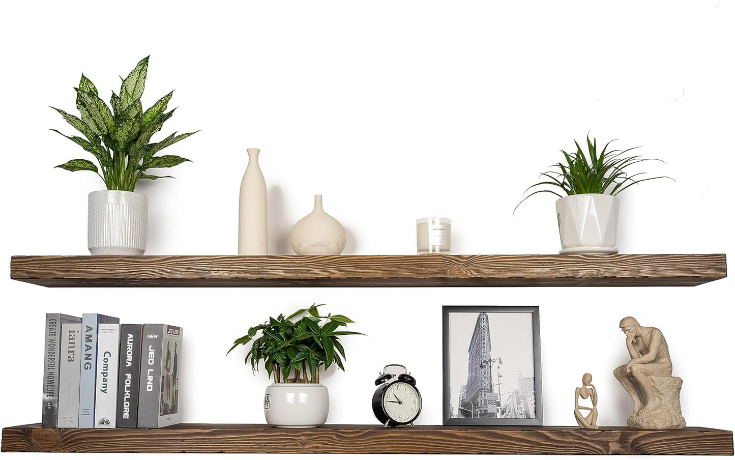 Floating Shelves 72 inch Long 8 "deep Set of 2, Heavy Duty Wood Wall Mounted Shelves for Bathroom Living Room Kitchen,Book Shelves with Thickened Hidden Bracket-Distressed Walnut