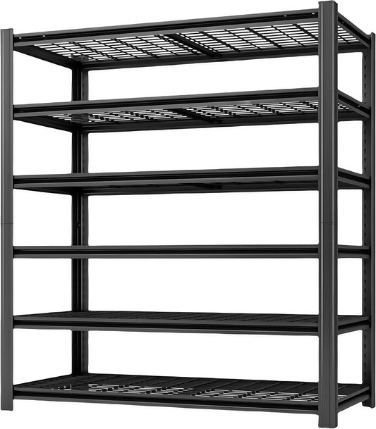 6 Tier Metal Shelving Unit, Adjustable Storage Shelves, 84" H x 55" W x 24" D Heavy Duty Garage Shelves for Warehouse, Basement, Kitchen, Pantry, Living Room, Black (6T 84 * 55 * 24)