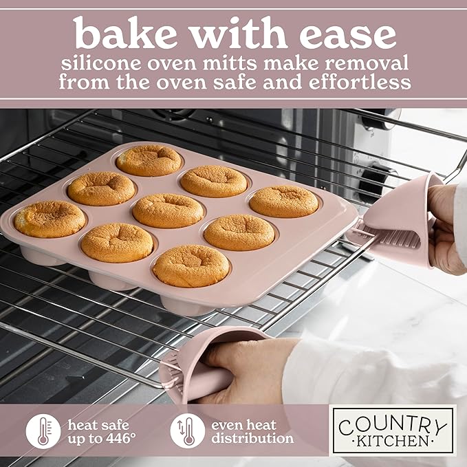 Country Kitchen Nonstick Stackable Bakeware Set - Deluxe Heavy Duty, Durable, Easy Release Baking Set, 8 Pcs, Pink