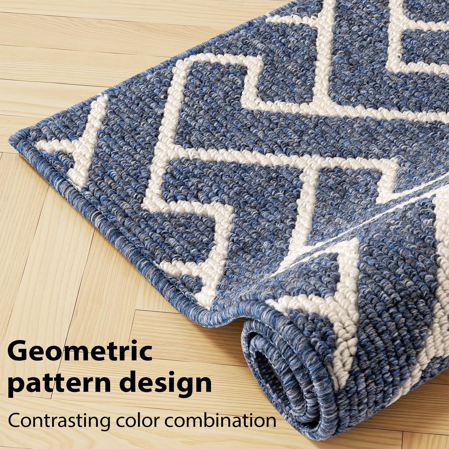 hicorfe Kitchen Rugs and Mats Sets,Non-Slip 2 Pieces Absorbent 100% Polypropylene Rug,Comfort Kitchen Runner Mat,Washable for Kitchen,Sink,Laundry(20" x 31.5" Plus 20" x 59",Navy Blue)