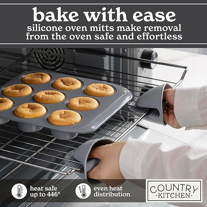 Country Kitchen Nonstick Stackable Bakeware Set - Deluxe Heavy Duty, Durable, Easy Release Baking Set, 8 Pcs, Grey