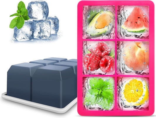 Silicone Ice Cube Trays with Lids,Large Square Ice Cube Molds for Freezer, Whiskey, Cocktail, Stackable Flexible and Reusable & Easy Release BPA Free (2 Pack&Dark Gray and Rose)
