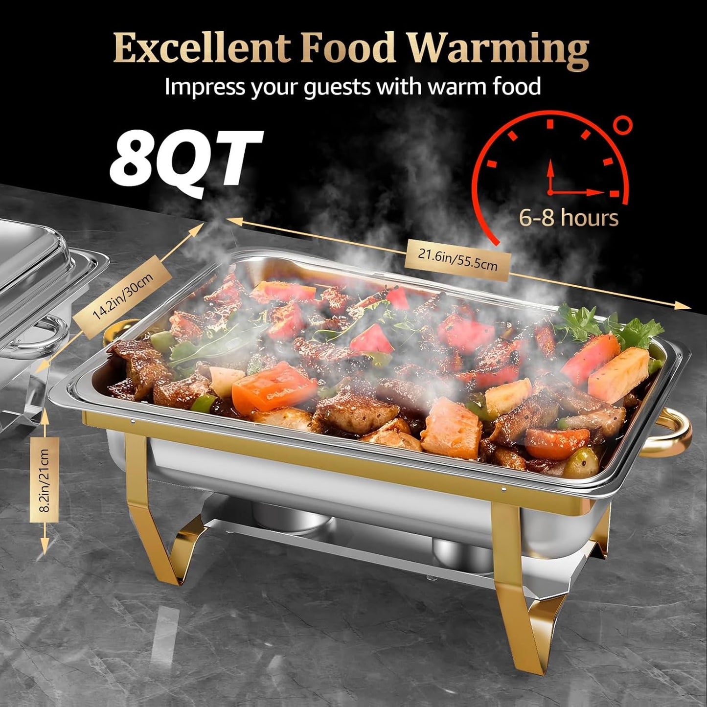 8QT 4 Pack Chafing Dishes for Buffet, Multiple Food Pans Combo Gold Chafing dish, High Grade Food Warmers for Parties, Events, Weddings, Indoors & Outdoors