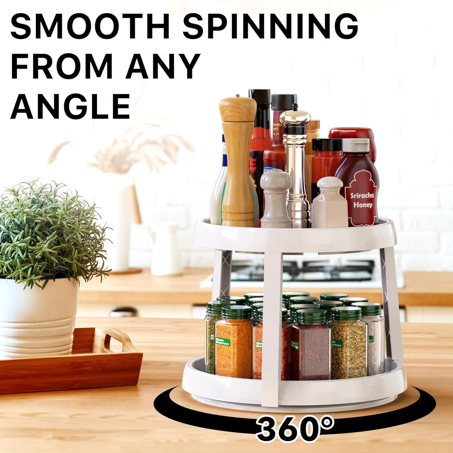 Simple Houseware 2-Tier Lazy Susan Spice Organizer, 10-Inch Diameter, Maple