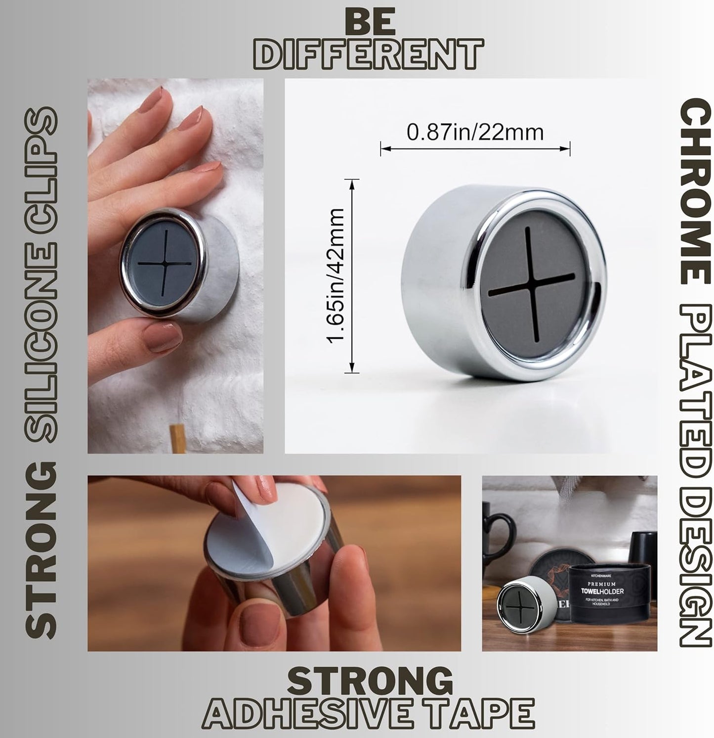 HEFA Towel Hooks, Towel Holder, Dish Towel Holder, Kitchen Organization, Kitchen Towel Hook, Kitchen Towel Holder, Hand Towel Holder, Kitchen Gadgets 8 Pack Eco, Chrome