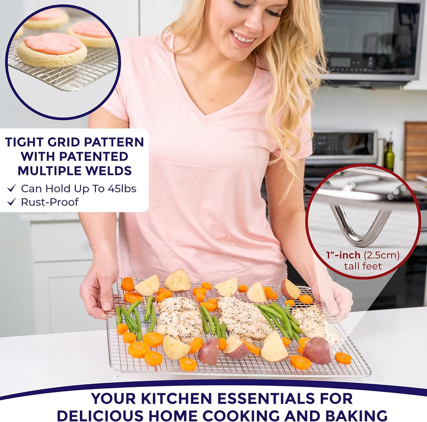 KITCHENATICS Half Sheet Cooling Racks for Cooking and Baking, Stainless Steel Wire Rack for Baking Sheet, Bacon Rack for Oven, Heavy-Duty Wire Cookie Cooling Rack fits Half Sheet Pan, 11.8 x 16.9 IN