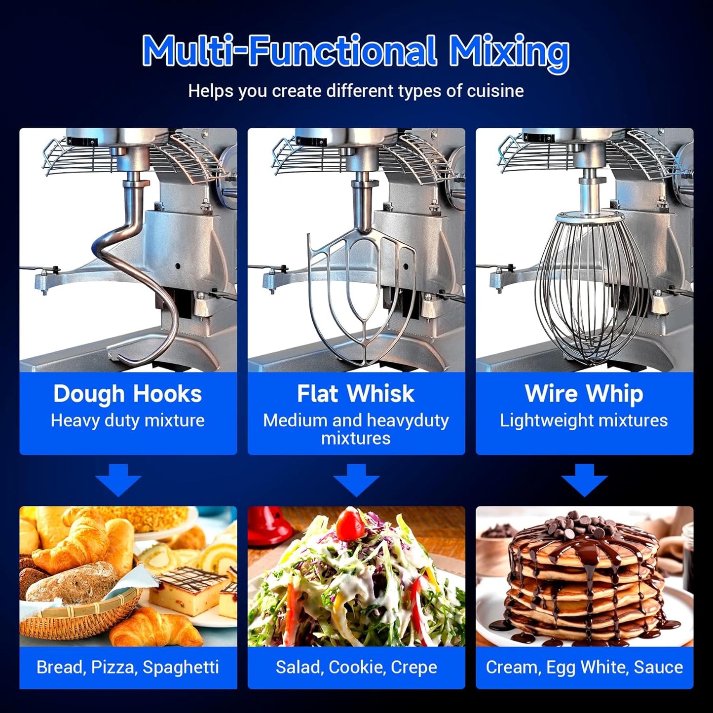 20Qt Commercial Stand Mixer with Timing Function,1100W Commercial Mixer 3-Speed Adjustable,Electric Stand Commercial Dough Mixer with Stainless Steel Bowl for Bakery Pizzeria