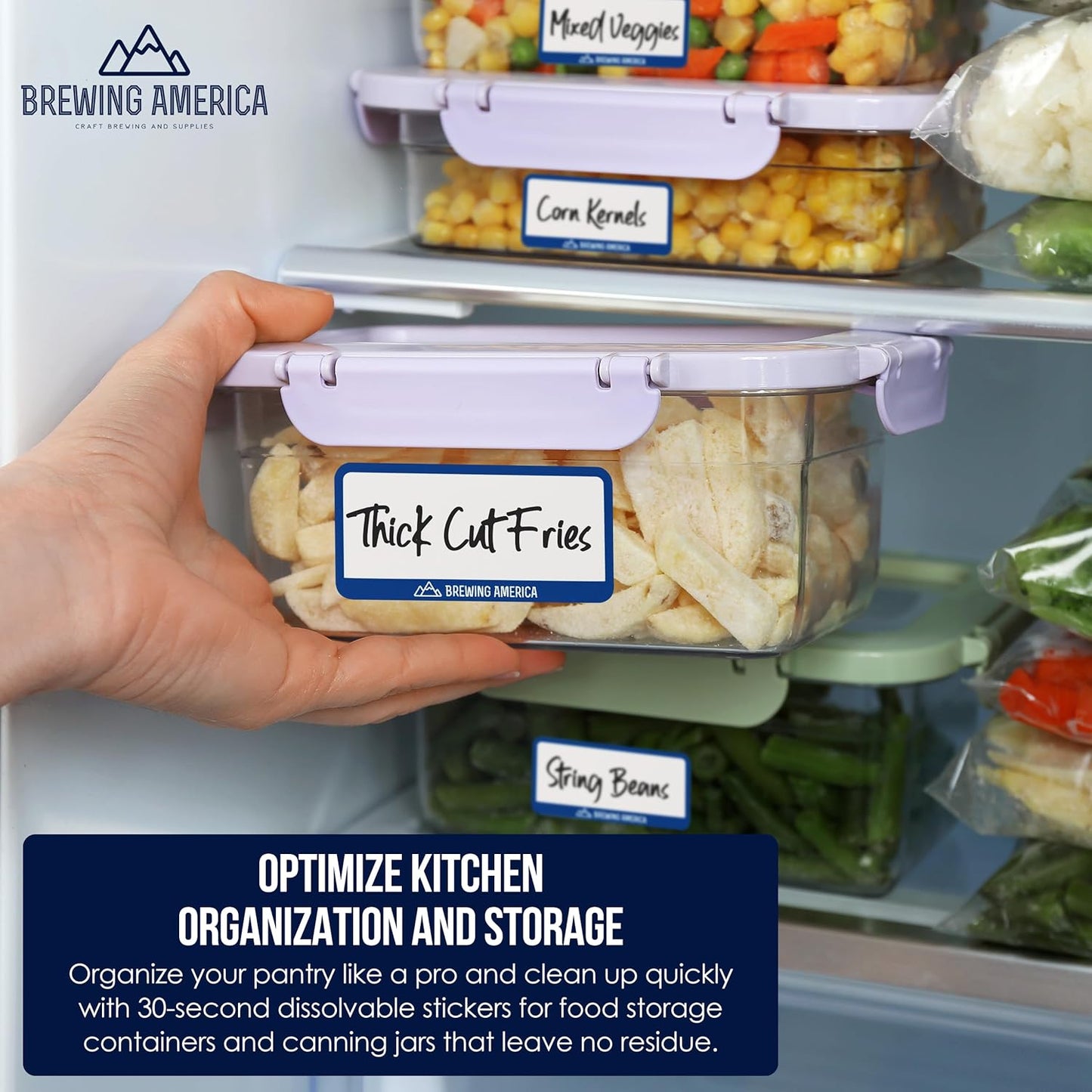 Dissolvable Food Labels for Food Containers - Made in USA - Great for Food Prep, Pantry, Canning, Freezer, Mason Jar Storage, Bottles and Rotation– No Scrubbing, No Residue - Old Glory Blue