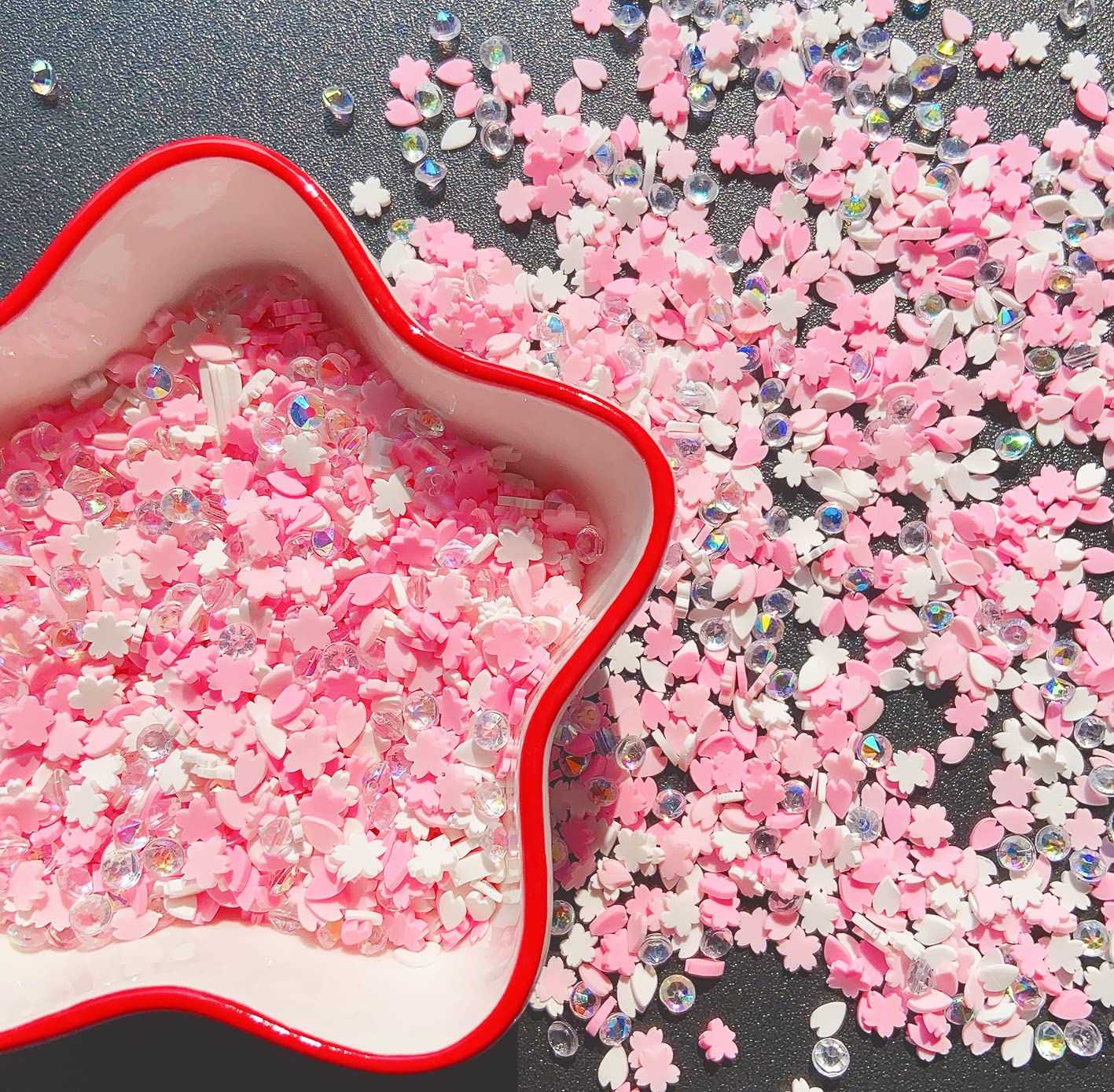 EHOPE Fake Sprinkles Resin Sprinkles Fake Candy Sprinkles Clay Sprinkles Polymer Sprinkles Polymer Clay Slices for Nail Art DIY Crafts Cake Phone Case(40G-Pink Cherry Blossoms+Zuan-23)