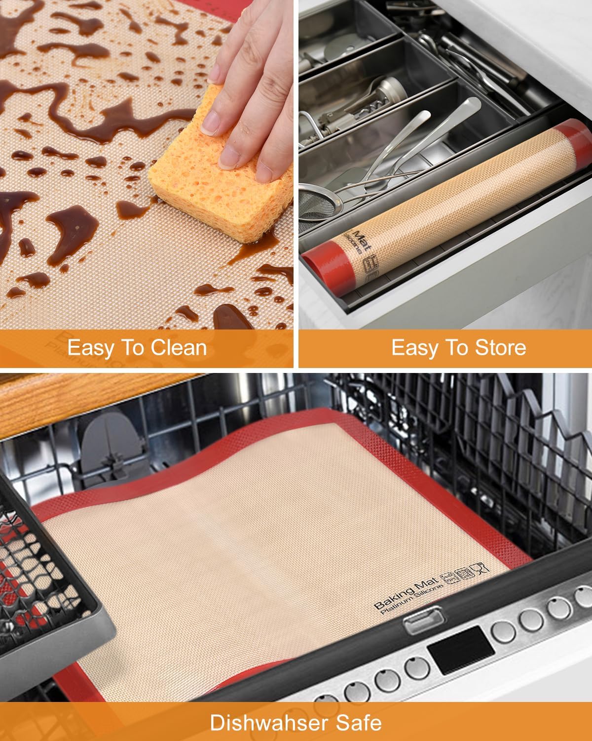 Sopito 5PCS Non Stick Platinum Silicone Baking Mat for Half Sheet & Quarter Baking Sheet and 9'' Pizza Pan, Reusable & Food Safe Heat Proof Up to 480℉ Cooking Mat, Red