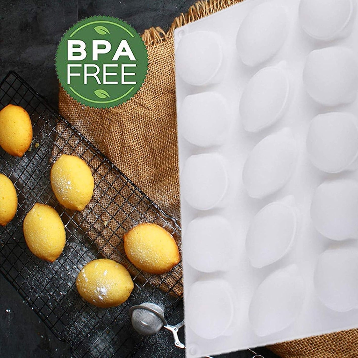 OCPO KITCHEN Lemons Silicone Mold for Baking Mousse Cake, Candy, Chocolate Dessert, Pastry, Ice Cream, Pudding, Lemon (15-Cavity)