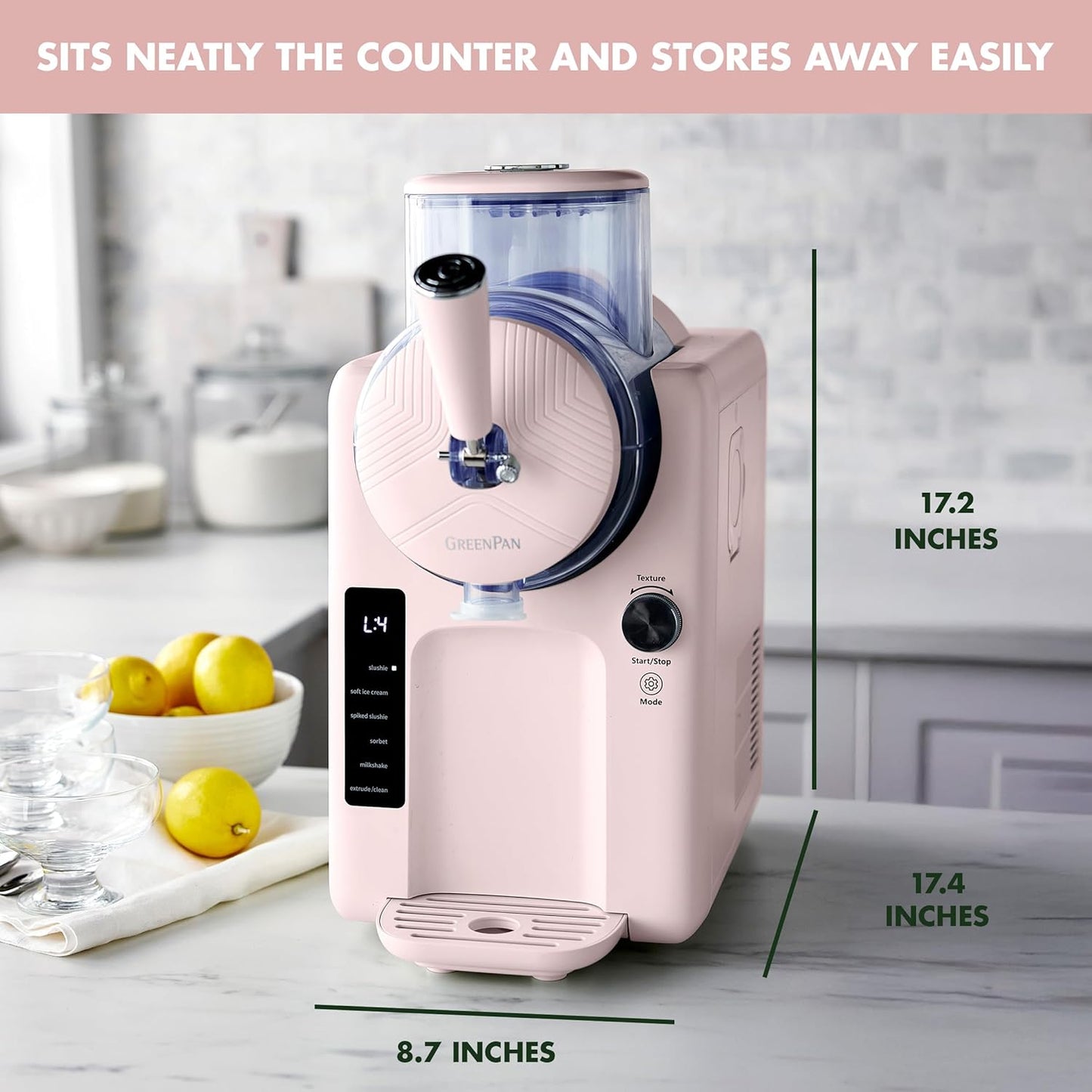 GreenPan Frost Ice Cream Machine & Frozen Drink Maker, Soft Serve, Slushie, Milkshakes & Cocktails, No Freezer Needed, 15-in-1, 7 Textures, Quiet & Rapid, Easy Clean, Family Size, Strawberry Pink