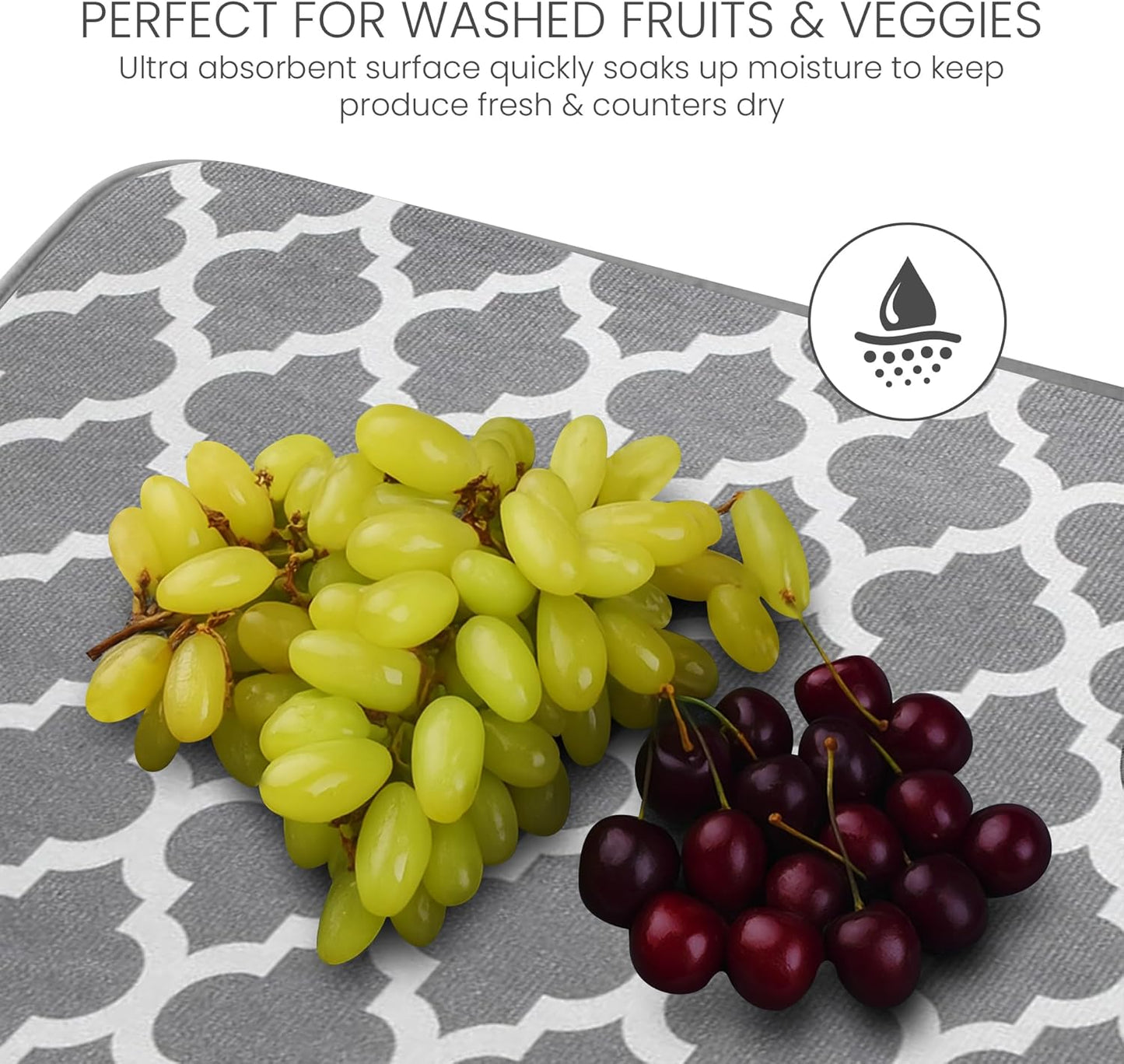 Bellemain XXL Dish Mat 24" x 17" ( LARGEST MAT ) Microfiber Dish Drying Mat , Super absorbent ( Trellis )