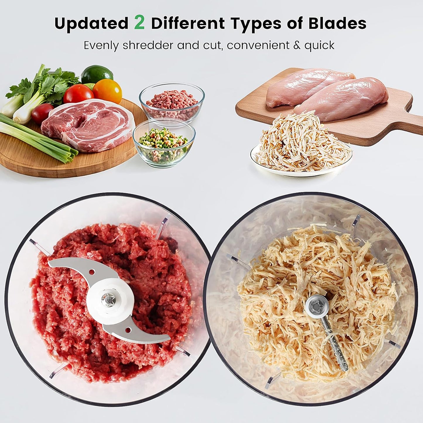 Electric Chicken Shredder, Automatic Food Chopper with Chicken Breast Shredder & Meat Grinder, 2 Sets of Blades for Chicken/Pork/fish/Vegetable/Baby Food (Pink)