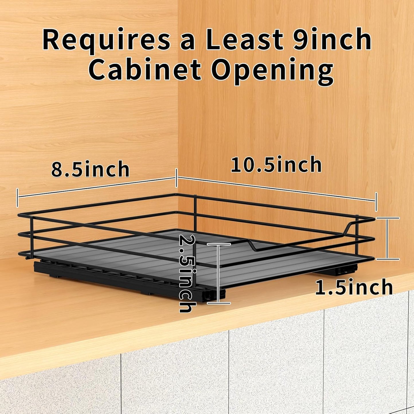 Pull Out Spice Rack Organizer for Cabinet, Heavy Duty Slide Out Spice Rack Organizer for Kitchen Cabinets and Pantry, Fits Spices, Sauces, Canned Food (8.5''Wx10.5''Dx2.5''H)