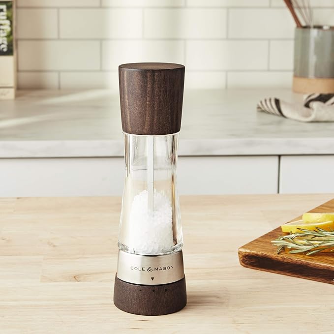 Cole & Mason Derwent Salt Mill - Gourmet Precision Salt Grinder - Refillable Seasoning and Spice Tools - Adjustable Seat, Himalayan and Kosher Salt Grinder Settings - Forest Wood