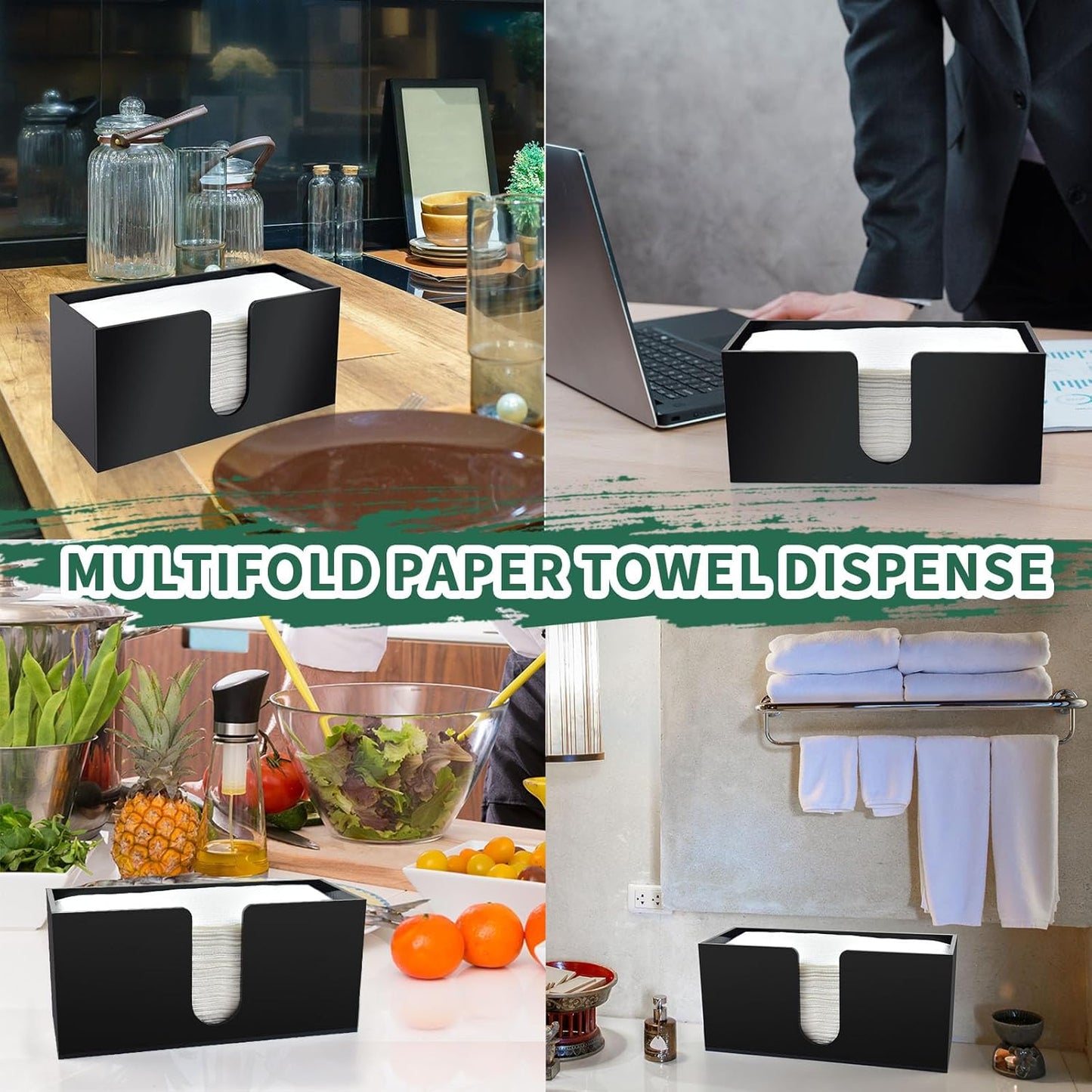 4Pack Black Acrylic Countertop Paper Towel Dispenser, Napkin Dispenser, Multifold Acrylic Paper Towel Dispenser for Z Fold C Fold Trifold Paper Towels for Bathroom Toilet Kitchen Restaurant (4)