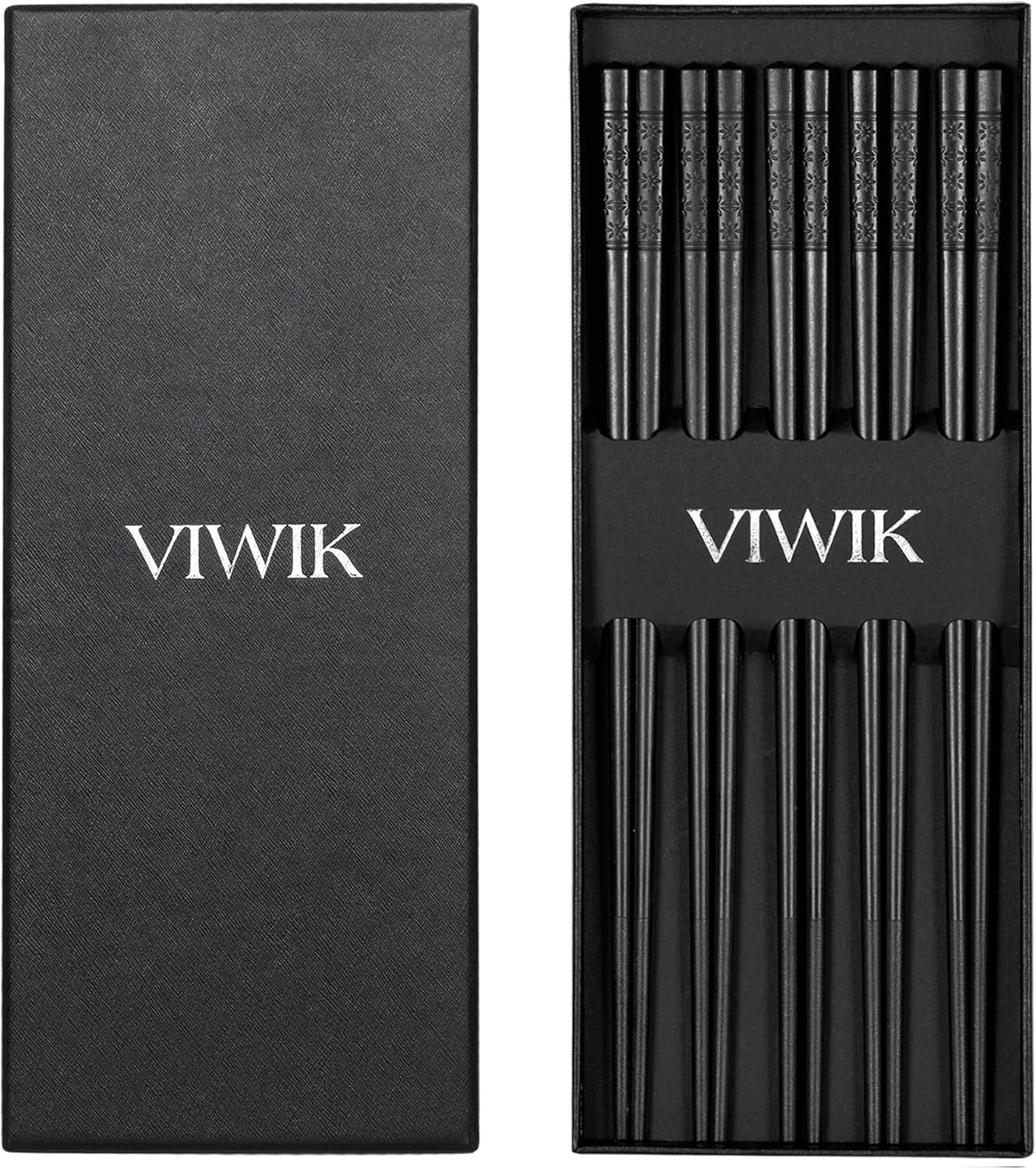 VIWIK Reusable Chopsticks 5 Pairs Premium Fiberglass Chop sticks – Lightweight Non-Slip Design Easy to Clean Dishwasher Safe 9 1/2 Inches – Gift Set