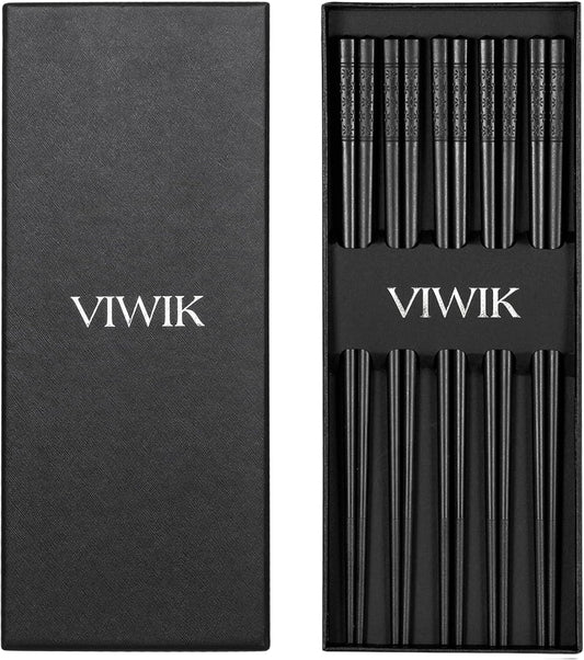 VIWIK Reusable Chopsticks 5 Pairs Premium Fiberglass Chop sticks – Lightweight Non-Slip Design Easy to Clean Dishwasher Safe 9 1/2 Inches – Gift Set