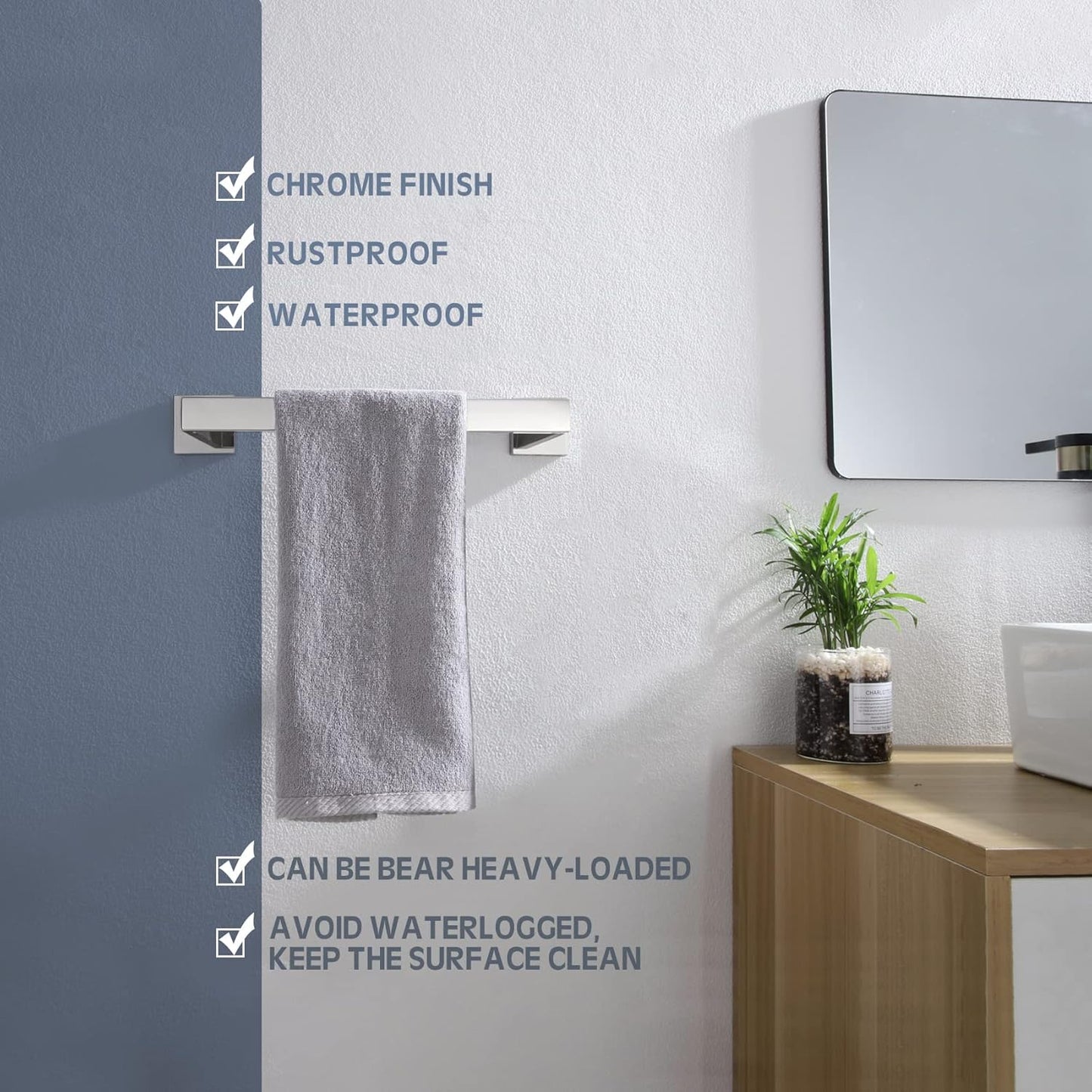 KOKOSIRI 12-Inch Single Towel Bar, Bathroom Kitchen Towel Holder, Wall Mounted SUS304 Stainless Steel Towel Rack, Polished Chrome, B4003CH-L12