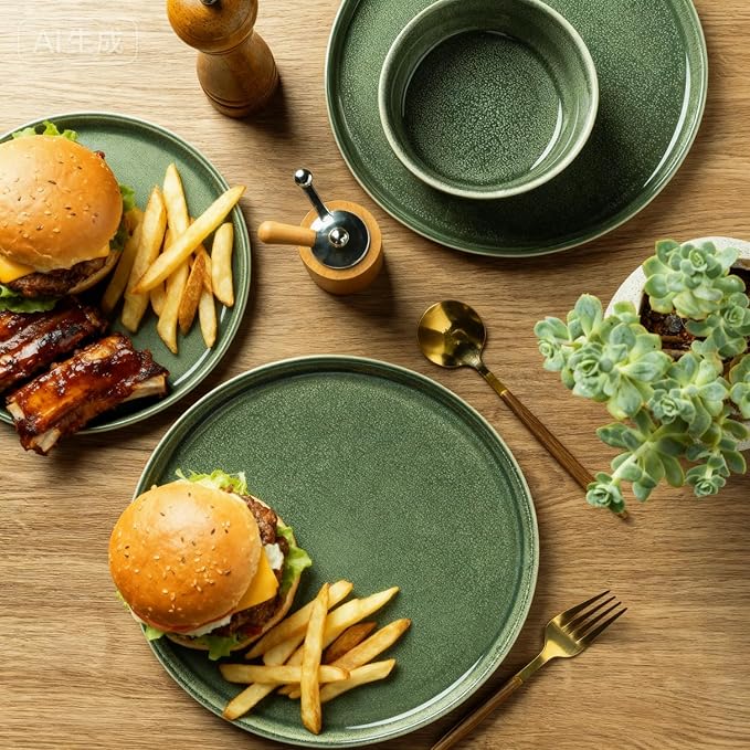 AmorArc Stoneware Dinnerware Sets for 4,Round Reactive Glaze Ceramic Plates and Bowls Set,Highly Scratch Resistant | Dishwasher & Microwave Safe Dishes Set,Service for 4 (12pc)