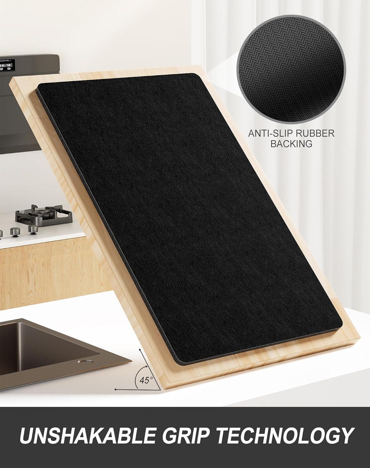 Rnivvi Dish Drying Mat for Kitchen Counter, 12 x 19" Super Absorbent Drainer Pad Easy Clean Dish Rack Pad, Non-Slip Heat Resistant Coffee Bar Mats for Coffee Machine Station Accessories Decor, Black