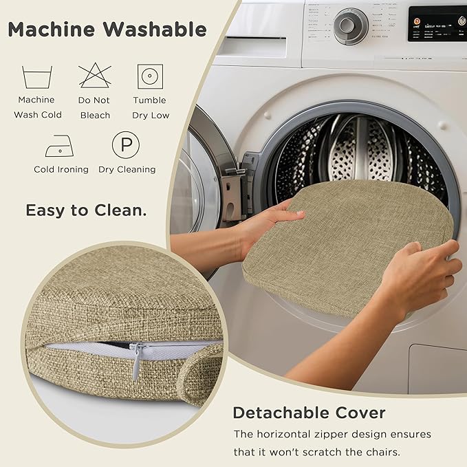 AddGrace Set of 6 Chair Cushions for Metal Dining Chairs 14x14 Chair Pads with Ties Non Slip Thick Seat Cushions with Textured and Removable Cover Beige