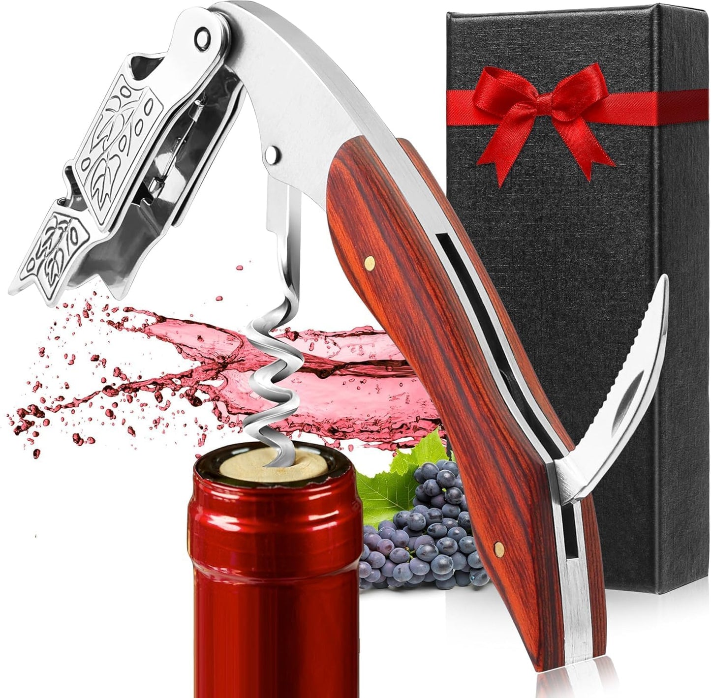 HOOMIL Wine Opener, 3-in-1 Professional Corkscrews for Wine Bottles with Foil Cutter and Cap Remover - Classic Rosewood