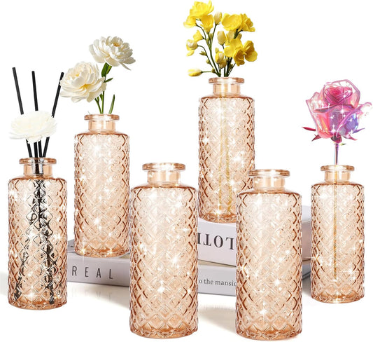 Glass Flower Vase, Amber, Aromatherapy Bottle, Small Vase, 6 Sets, Simple Style, Centerpieces for Table, for Home Decoration, Anniversary, Wedding
