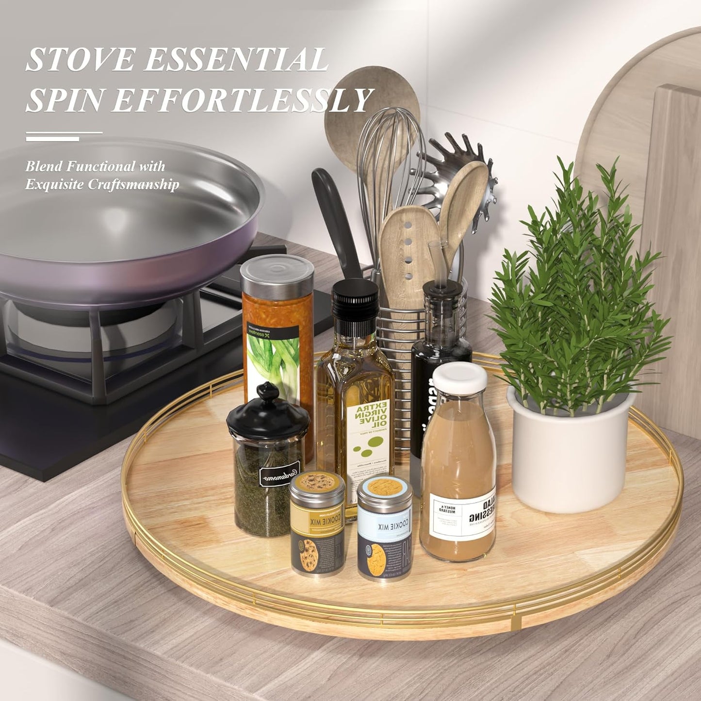 24 Inch Extra Large Lazy Susan Turntable - Premium Solid Oak Wood & Iron | Rustic Farmhouse Rotating Tray for Dining Table, Kitchen Countertop, Centerpiece Decor | Smooth 360° Spin | Durable & Stylish