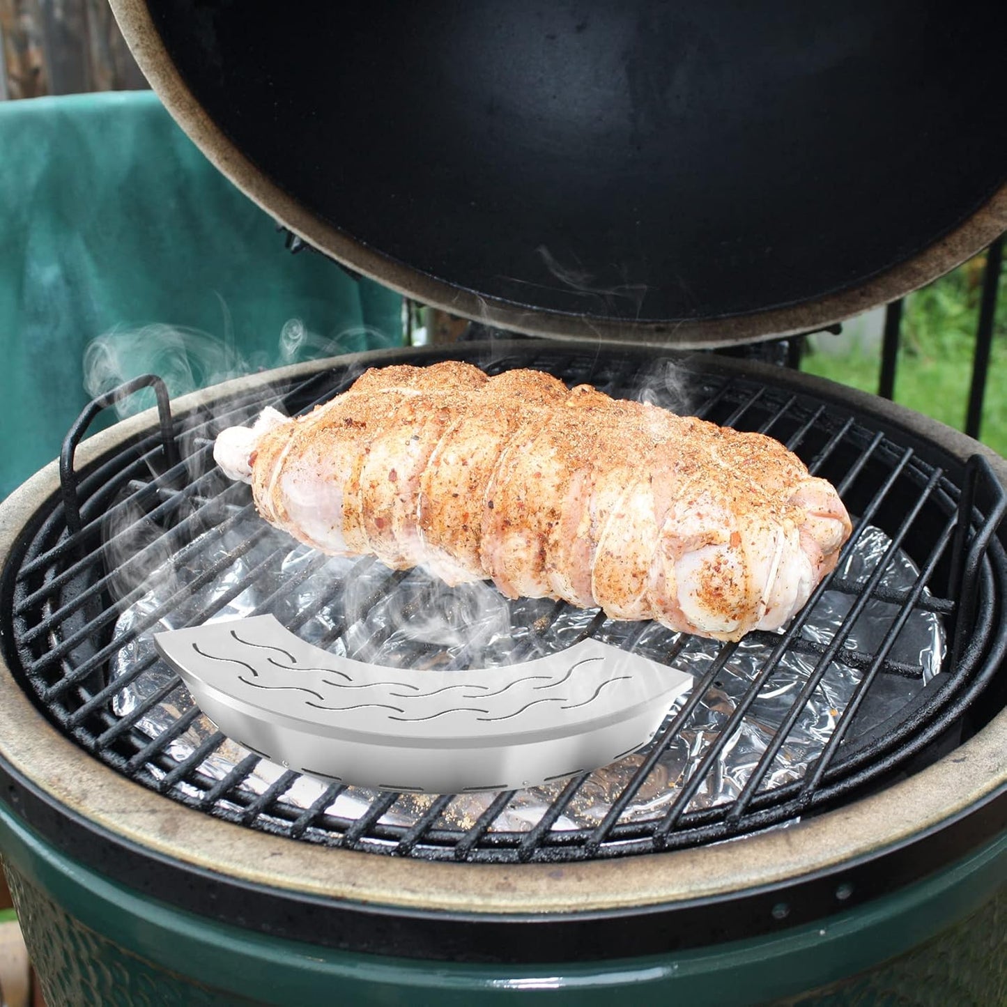 Onlyfire BBQ Smoker Box, Stainless Steel Fan-Shape Smoker Box with Removable Lid, Wood Chip Smoker Box for Charcoal Grills, Kamado Grills - Add Smokey BBQ Flavor to Your Foods, Design Patent