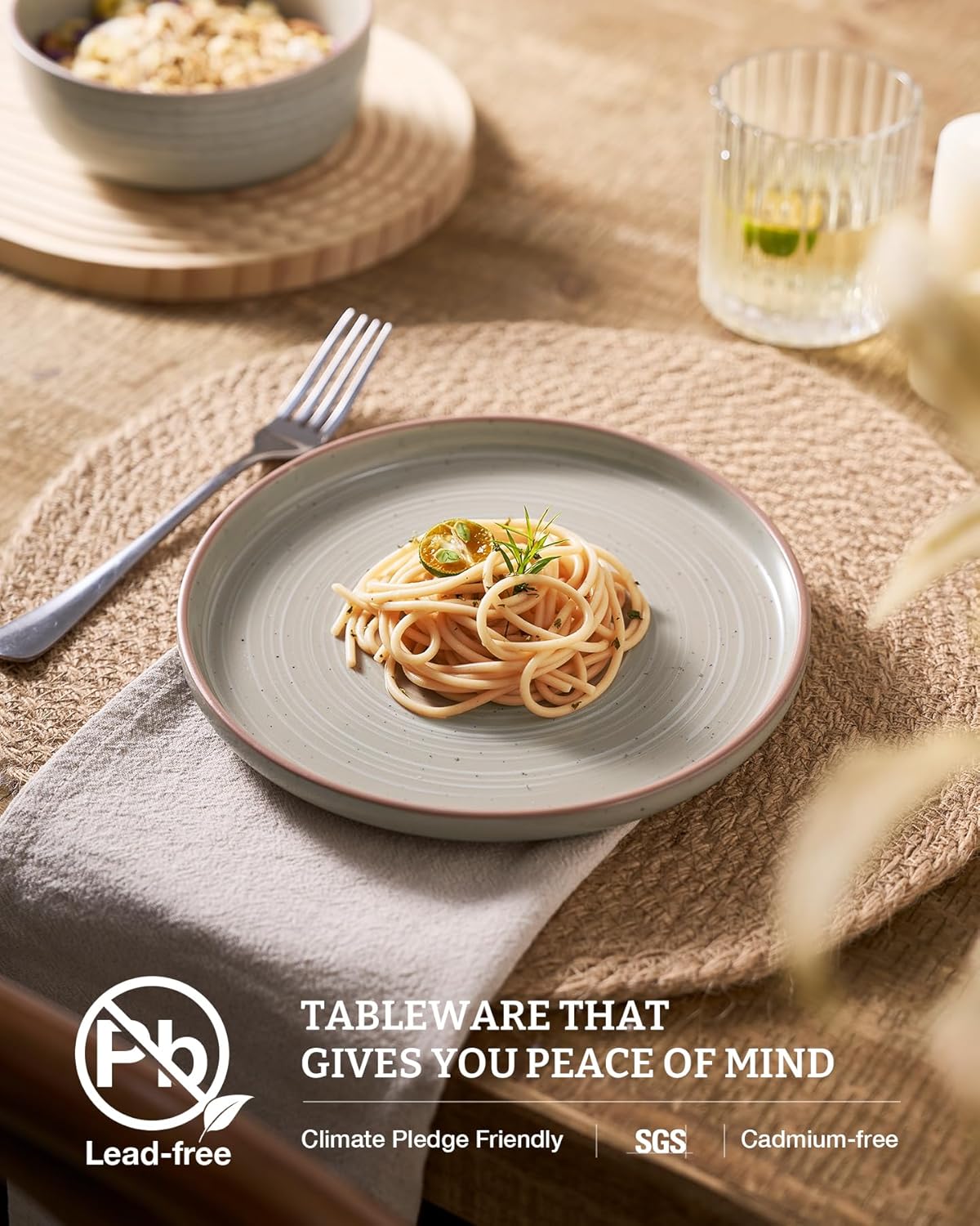 Famiware Meteor Plates and Bowls Sets for 4, 12 Pieces Dinnerware Sets, Microwave and Dishwasher Safe Dishes Set, Matcha Green