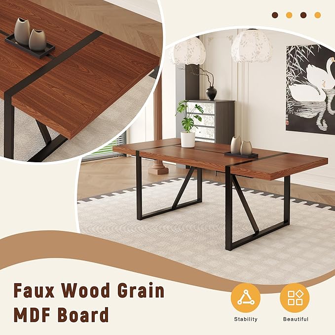 86.6" Dining Table Set for 8, Modern 9 Piece Wood Kitchen Table and Chairs Set, Rectangle Dining Room Table with 8 PU Leather Upholstered Chairs, Ideal for Home, Kitchen, or Apartment Dining