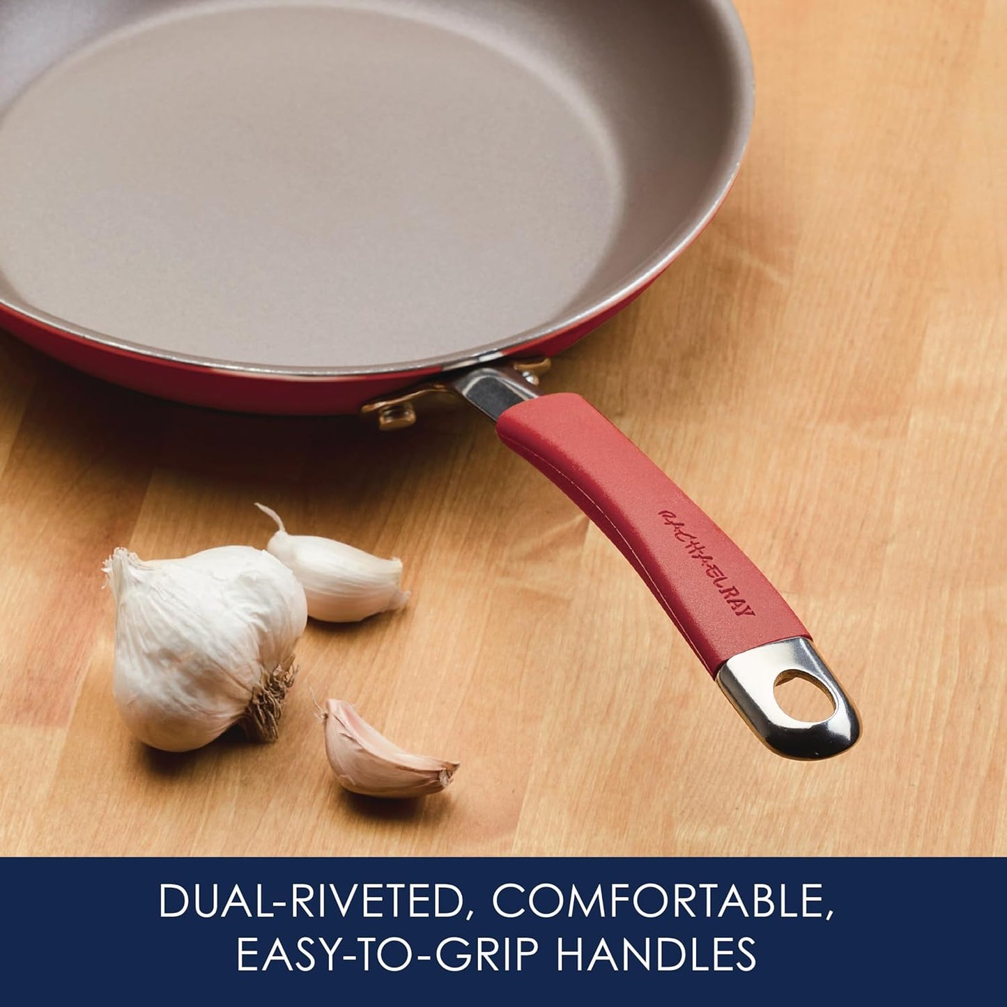 Rachael Ray Cucina Nonstick Frying Pan Set / Fry Pan Set / Skillet Set - 9.25 and 11 Inch, Cranberry Red