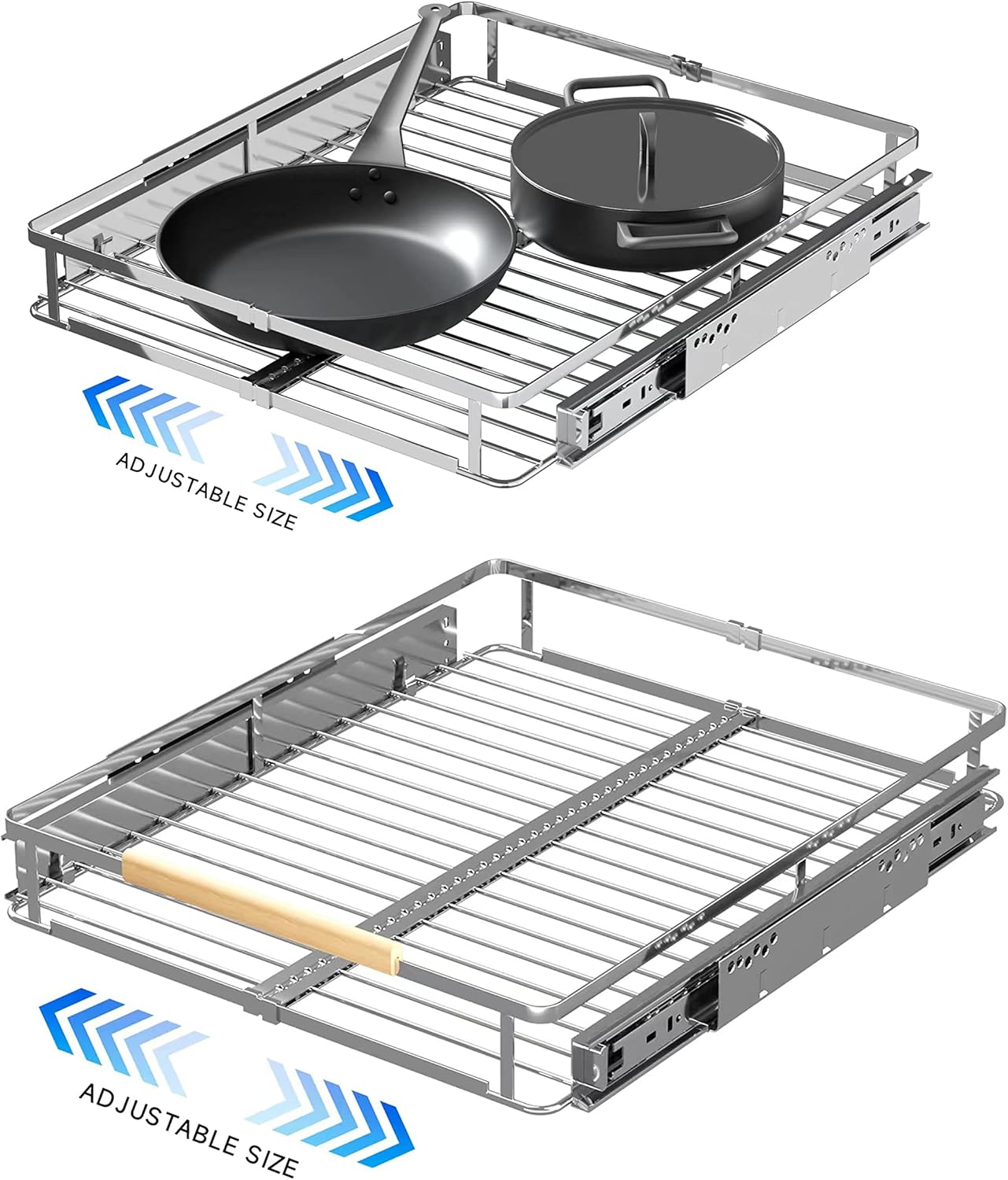 2Pack Expandable Pull Out Cabinet Organizer,12.2~17.9"W x 22.5"D Heavy Duty Slide Out Shelves Adjustable Height Cabinet Pull Out Shelves,Expandable Width Spice Rack Organizer for Kitchen