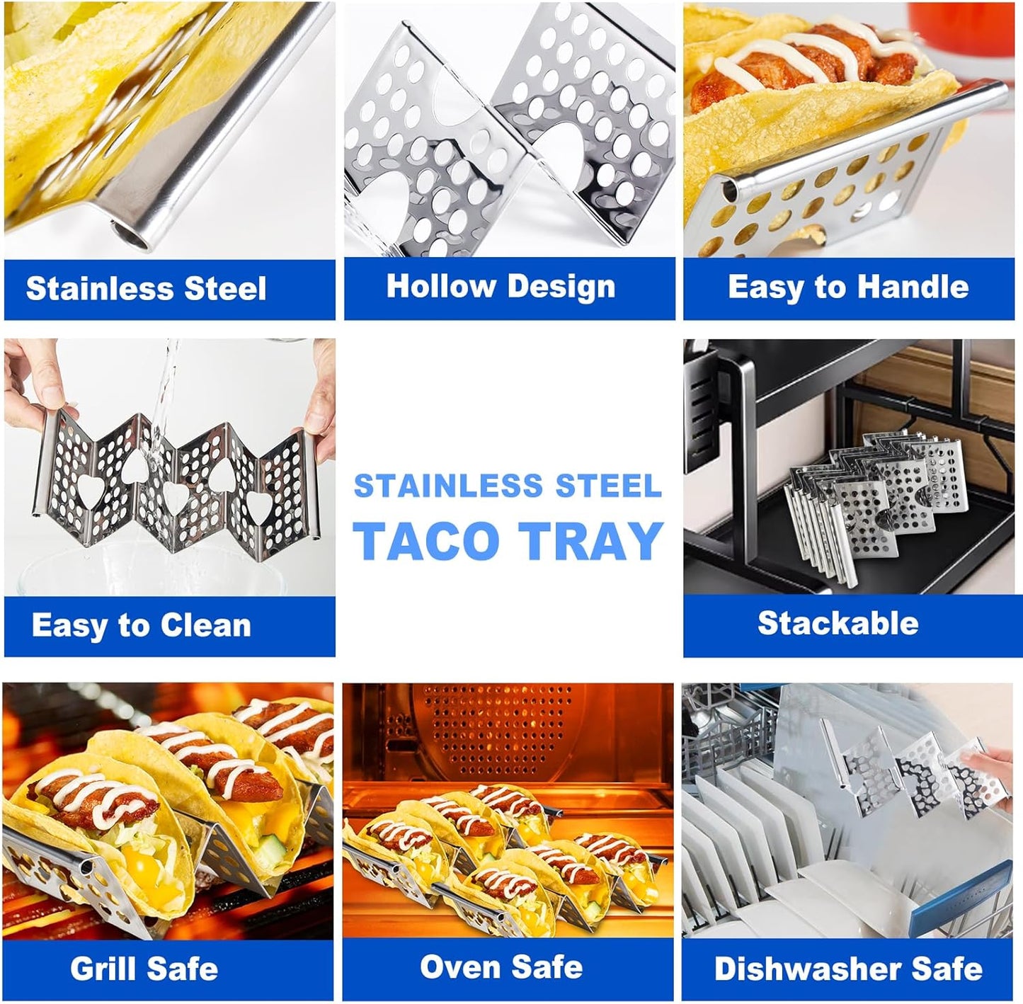 Taco Holders Set of 6, Stainless Steel Taco Holder Stand, Stylish Taco Shell Holders, Each Metal Taco Stands for 3 Tacos, Taco Rack Taco Serving Tray Oven, Grill and Dishwasher Safe