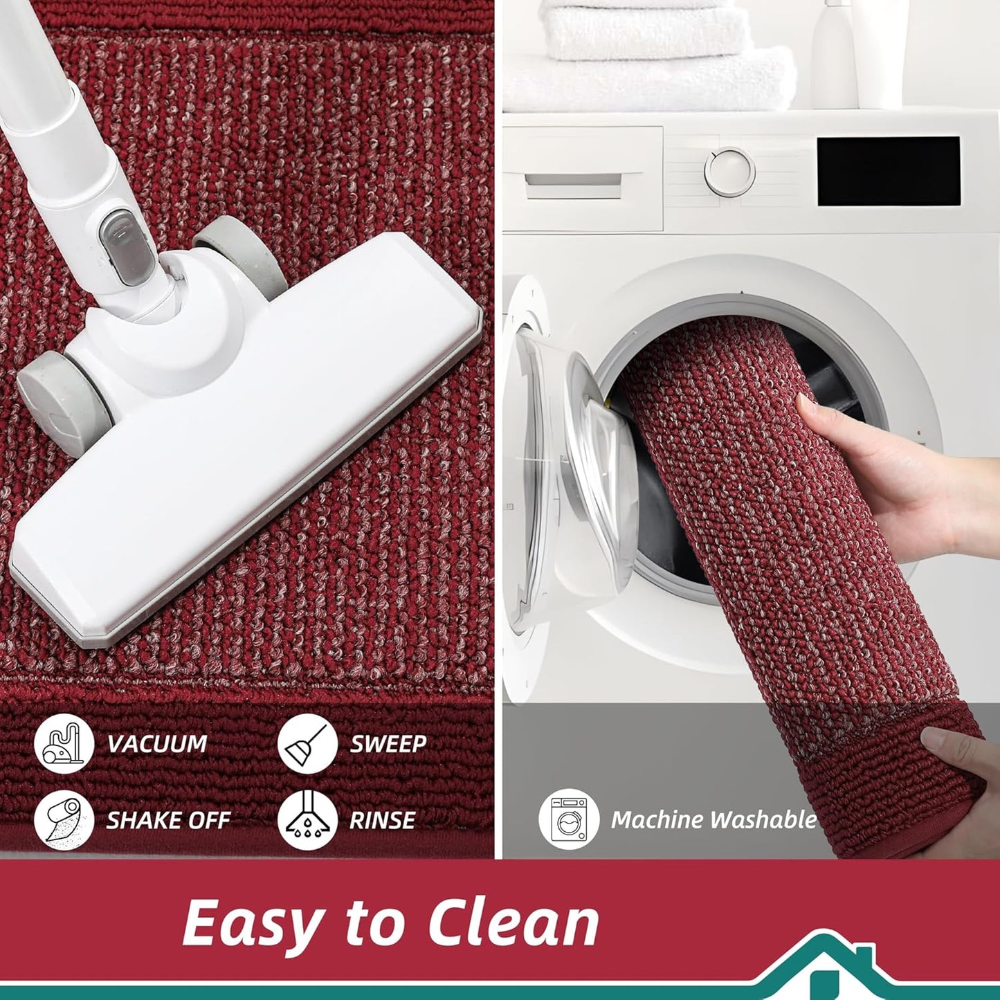 BEQHAUSE Kitchen Runner Rugs 24"x60", Kitchen Rugs Non-Slip Kitchen Mats for Floor, Absorbent and Stain Resistant Kitchen Mats, Machine Washable Rug for Kitchen, Hallway, Laundry & Sink, Red